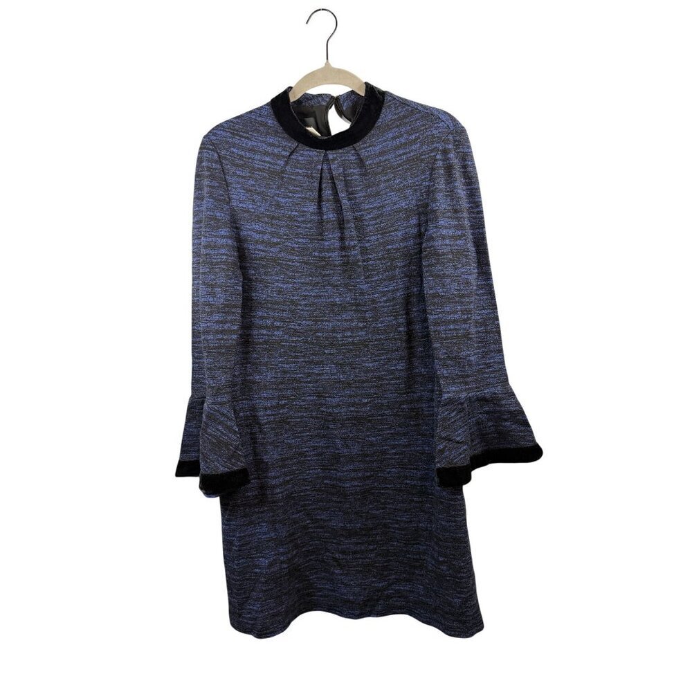 Donna Morgan Blue & Black Striped Long Sleeve Dress With Velvet Trim Size 10